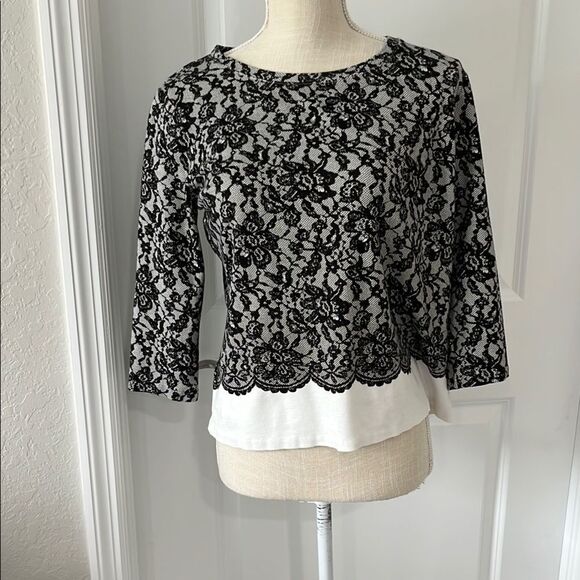 Talbots Black and White Lace Printed With bottom tail Back Zipper - Picture 1 of 9